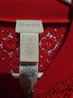 Chico's Thick Lace jacket Bomber Full Zip Red Polyester Size 2 Petitle - Image 1 of 4