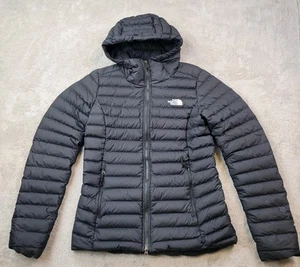 North Face Belleview Down Jacket Womens Small Black 700 Stretch Hooded Packable - Picture 1 of 13