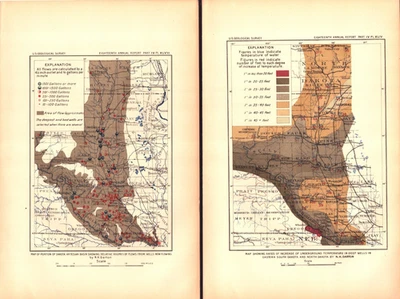 2 mapas ORIENTAL N-S. DAKOTA, TEMPERATURA DEL AGUA, VOLÚMENES DE FLUJO Mapas antiguos 1897 Foto 1 de 3