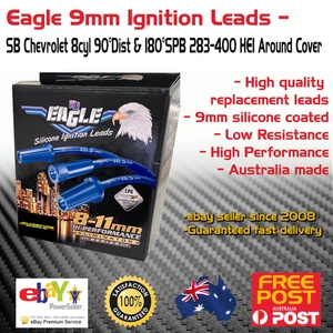 EAGLE 9mm Ignition Leads Fit V8 SB Chev 90°Dist 180°SPB 283-400 HEI Around Cover - Picture 1 of 9
