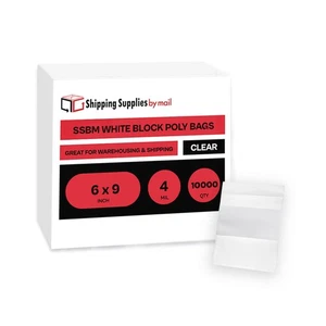 4 Mil Clear Reclosable Poly Bags with White Block Zipper 6" x 9" Pcs of 10000 - Picture 1 of 6