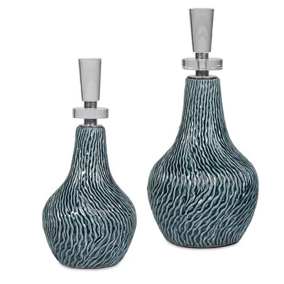Uttermost 17842 Almera 7-1/2"W Ceramic and Crystal Bottles - Set - Dark Teal / - Image 1 of 4