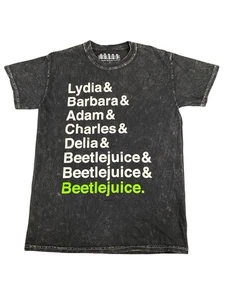 Camiseta Beetlejuice The Musical Lavada Ácida Negra Estampado Gráfico Nombres 2 Caras Talla S - Imagen 1 de 7