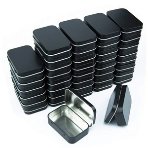 Metal Rectangular Empty Hinged Tins - Black Mini Portable Box Containers Smal... - Picture 1 of 7