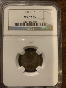 1891 Indian Head Cent, Beautifully Toned  NGC MS-62 BN - Picture 1 of 2
