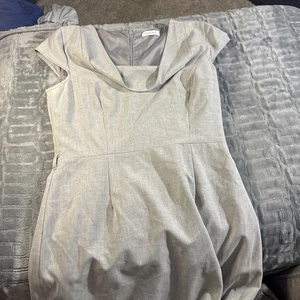 Women’s Size 6 Gray Career Dress By Calvin Klein Draped Neckline Beltloops - Picture 1 of 8