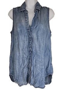 Bella Dahl Women Sleeveless Blue Chambray Button Front Sz S Collared 100% Tencel - Picture 1 of 8