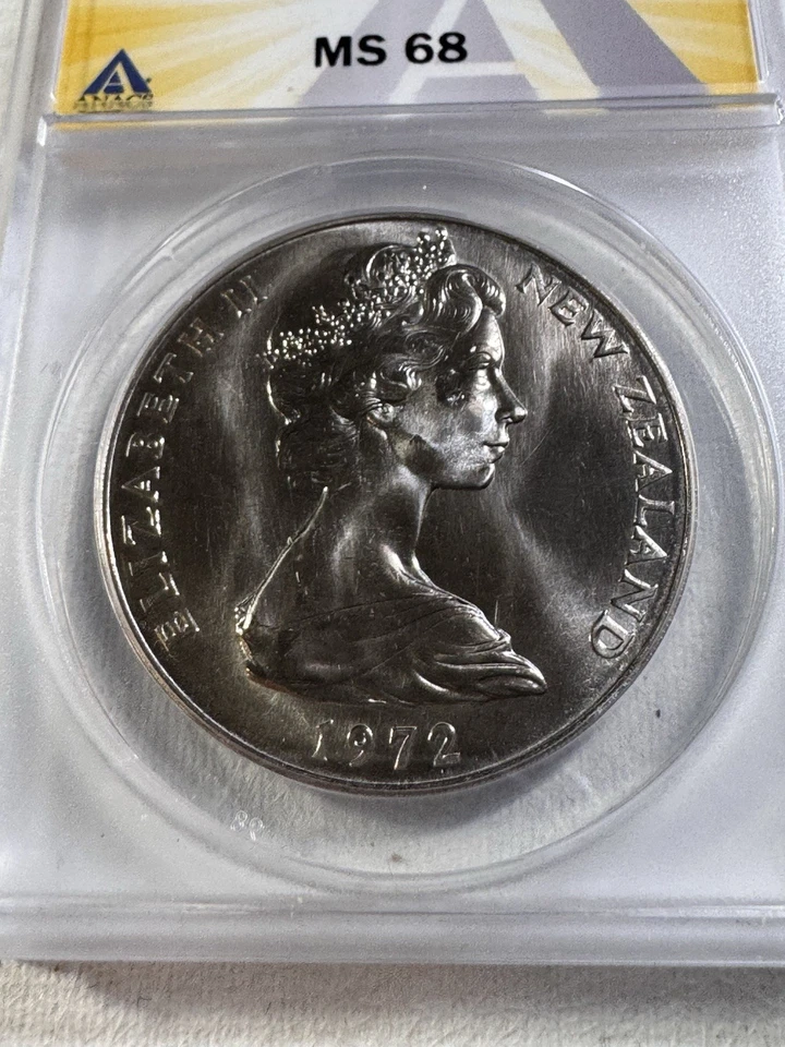 Nueva Zelanda 1972 1 dólar calificado como nuevo 68 por ANACS Foto 1 de 4