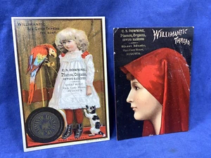 2 C1885 Victorian Trade Cards WILLIMANTIC THREAD ~ C.S. Downing Augusta ME - Picture 1 of 7