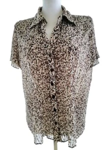 Mia moda Größe 16 (44) Braun Knopf Bluse Kurzarm Tierdruck - Bild 1 von 5