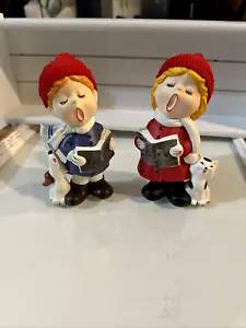 Vintage Lunds Lites Christmas Caroling Boy Girl Cat Dog Figurines - Picture 1 of 7