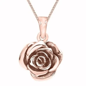 14k Rose Gold plattiert schöne blühende Rose Blume Anhänger Halskette Cyber Monday - Bild 1 von 3