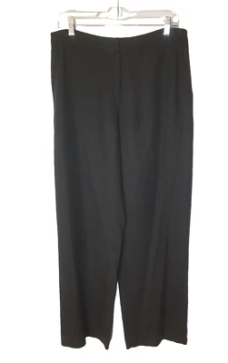 Lauren Ralph Lauren 女式黑色丝绸裤子宽腿平底前口袋 12 码 — 第 1/4 张图片