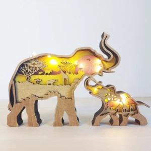 Mom & Baby Elephant Set Wooden Decoration - Imagen 1 de 7