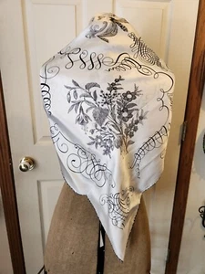 NWT Baoshidi Silk Scarf 35" x 35" Sq white - Picture 1 of 13