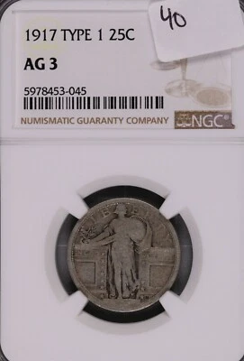 1917 Type 1 Standing Liberty Silver Quarter NGC AG-3 #3-045 - Image 1 of 2