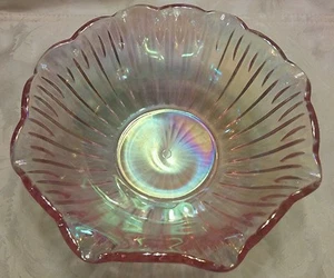 Iridescent Hue Rose Pink Carnival Glass Bowl 8" by Smith Glass Company SGC Vintg - Picture 1 of 10