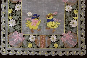 Easter Organza Embroidered Lace Baby Chicken Egg Placemat Table Runner Scarf - Picture 1 of 6