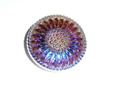 Beautiful Czech Glass Daisy Flower Shank Button - 27mm Volcano w/ Gold Accents - Image 1 of 4