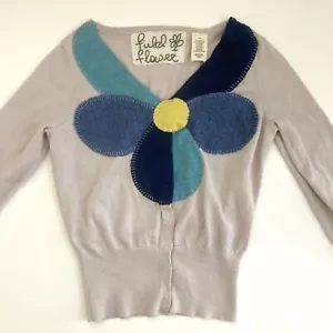ANTHROPOLOGIE Vintage Field Flower Cardigan Sweater XS Cotton Cashmere Applique - Picture 1 of 8