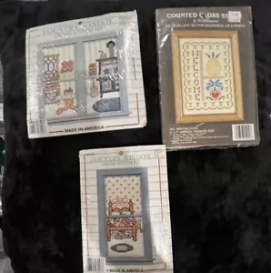 Vintage Cross Stitch Lot 3 Patterns With Thread And Frames Unopened From The 80s - Picture 1 of 5