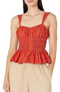 Moon River Women's Sleeveless Ruff Button Top Color -Brick .Small - Picture 1 of 3