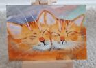 Original Watercolour Painting ACEO "Twin Cats" By Colin Coles 