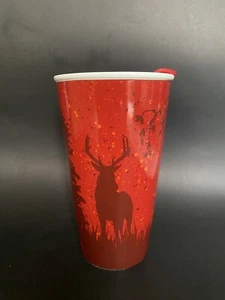 Tim Hortons 2018 Moose Ceramic Travel Tumbler Red White Moose w/t Lid - Imagen 1 de 4