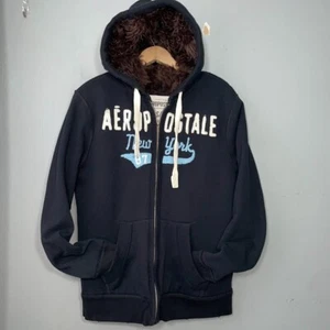 Aeropostale New York Talla Pequeña Azul Marino Cremallera Forrada de Piel Sudadera con Capucha Y2K - Imagen 1 de 12