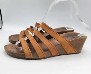 Teva Women Size 8.5 Brown Leather Ysidro Slide Wedge Strappy Comfort Sandal - Picture 1 of 8
