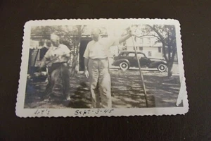 Vintage Black & White Photograph Two Men With Car In Back 1945 - Picture 1 of 4