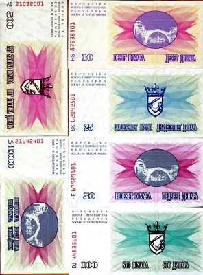 SET, Bosnia-Herzegovina, 10;25;50;100;500;1000 1992, P-10-11-12-13-14-15 UNC Foto 1 de 2