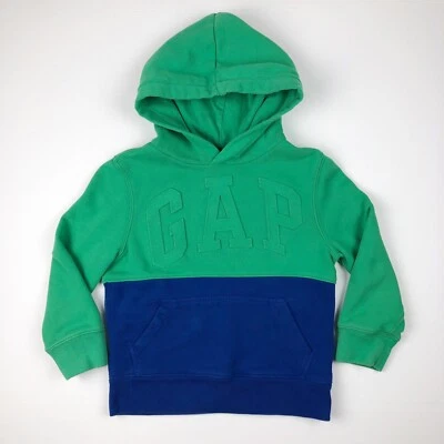 GAP Kids Boys Hoodie Size XS 4-5 Green Blue Color-Block Big 3D Logo Sweatshirt - Image 1 of 4