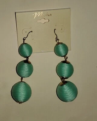Blue Pierced Thread Wrapped Ball Earrings-New Old Stock w/Titanium Ear Wires - Image 1 of 2