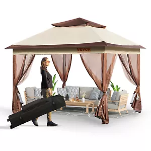VEVOR Patio Gazebo Pop-up Gazebo Tent 11x11 FT for 8-10 Person with Mesh Netting - Picture 1 of 12