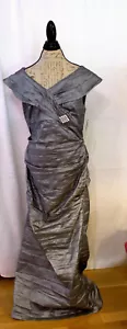 ALEX EVENINGS – Silver Gray Gown w/ Square Rhinestone Brooch – Sz 16W - Picture 1 of 9