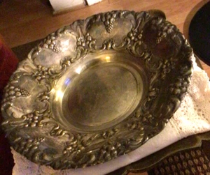 Large, Lovely Antique Silver Plate/ Bowl With Grape Design  - Picture 1 of 6