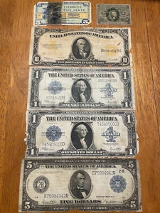 1922 Gold Certificate $10 + two 1923 $1 Silver 's + 1914 $5 + Fractional + MPC - Picture 1 of 8