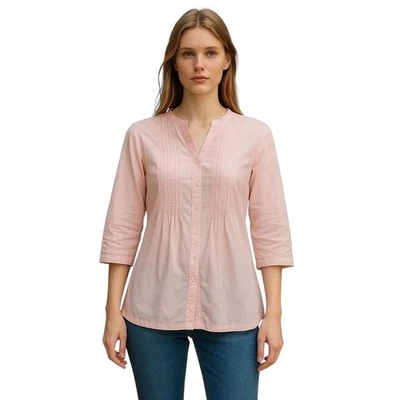 Talbots Petites Pink Button-Up 3/4 Sleeve Top Swiss Dot Blouse SP - Image 1 of 4