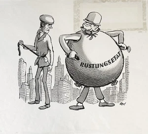 Aufrüstung Waffen Arbeitslosigkeit Alfred Beier-Red Karikatur Zeichnung 1975 - Bild 1 von 1