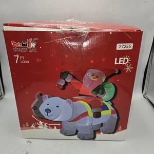 7 Fuß Aufblasbarer LED Weihnachtsmann Reiten Eisbär Weihnachten Hof Dekoration Neu im Karton - Bild 1 von 6