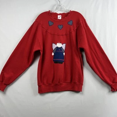 Vintage 80s Jerzees Applique Sweatshirt Womens size L Angel Granny Core - Image 1 of 4