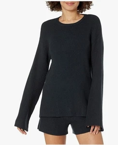 The Drop Alice Crew Neck Back-Slit Ribbed Pullover Sweater, Black, Size Medium - Picture 1 of 4