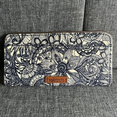 Sakroots Wallet Navy/White Floral Embroidered Clutch Snap Top Wallet EUC - Image 1 of 4