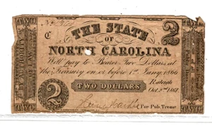 $2 "NORTH CAROLINA" (RALEIGH) 1800'S "NORTH CAROLINA" (RALEIGH) $2 - Picture 1 of 2