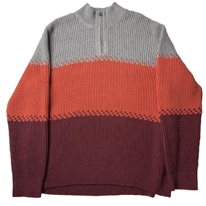 LL Bean Sweater Mens XL Half Zip Pullover Organic Cotton Colorblock Burgundy - Picture 1 of 4