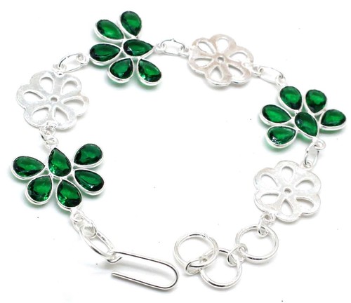 VALENTINO 925 Sterling Silver Chrome Diopside Gemstone Handmade Jewellery Bracelet S 7 8
