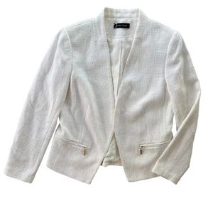Ivanka Trump Damen 12 elfenbein strukturiert gold Reißverschlusstaschen vorne offen Blazer Jacke - Bild 1 von 17
