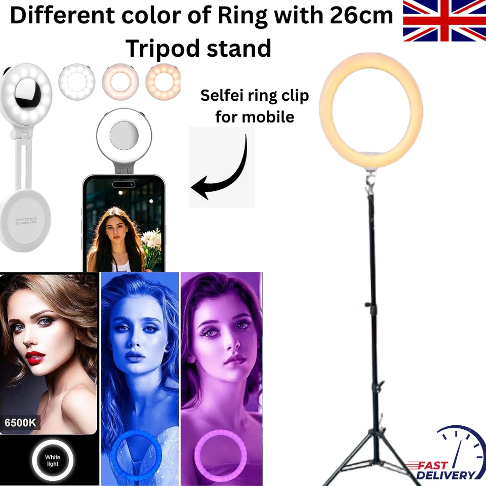 10INCH LED Selfie Ring Light with Tripod Stand & Mobile Phone Holder Makeup Live - Image 1 of 4