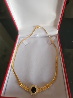 Faux Sapphires & CZ Necklace  Gold Tone 16" Link NWOT  - Image 1 of 4